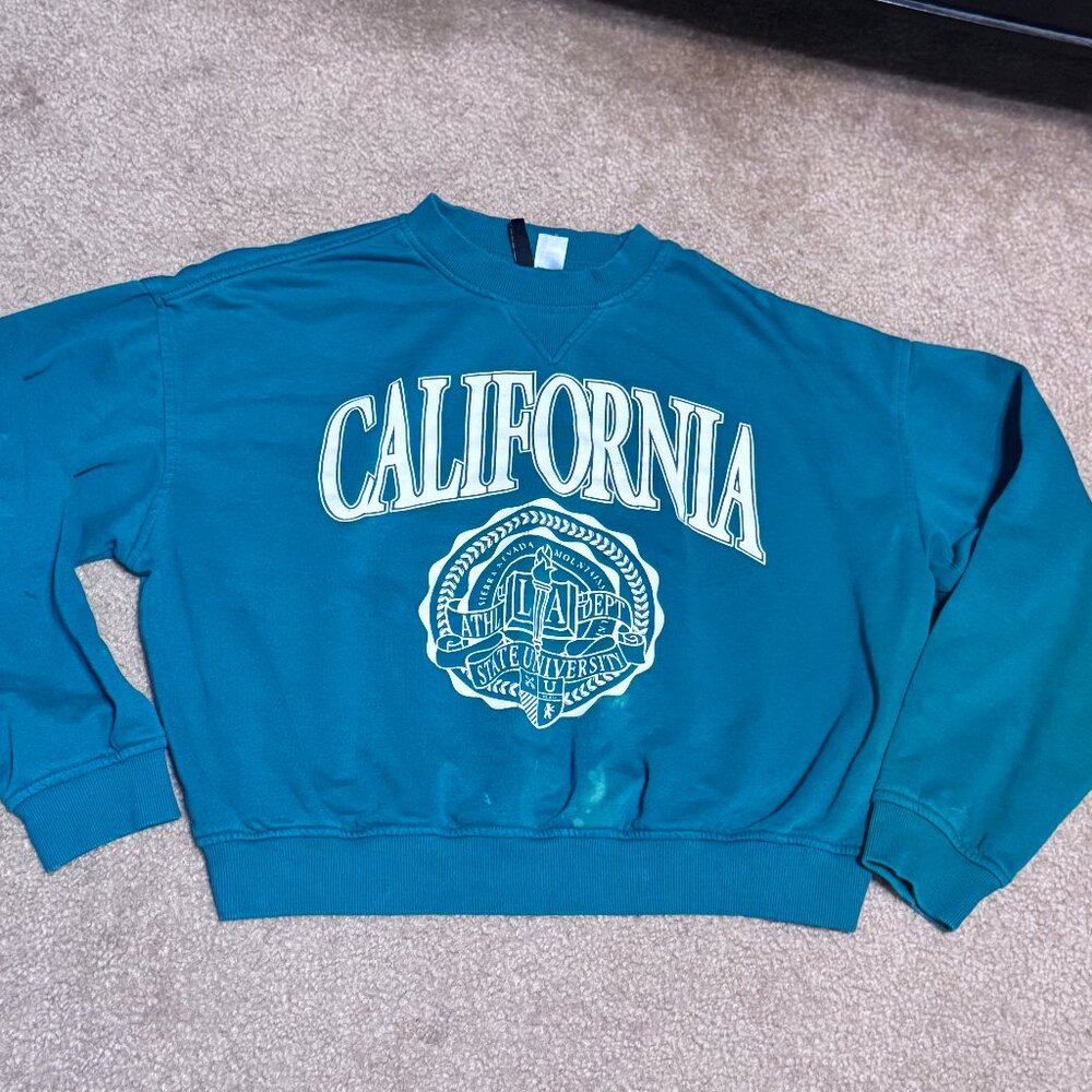 Cropped Sweatshirt-Green-L-Vintage Bleached California
